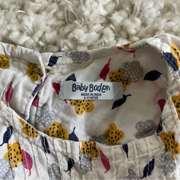 Baby Boden White Yellow Pink Floral Print Onesie Long Sleeve Top 6-12 Months - Picture 3 of 4
